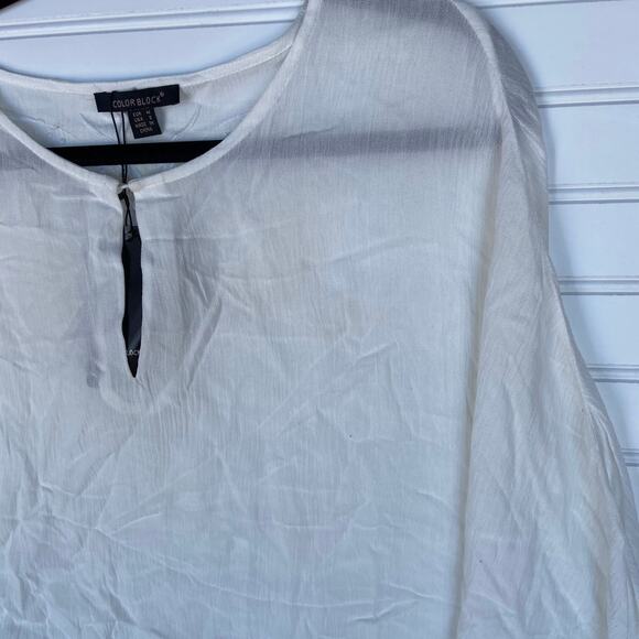 Color Block S White Boho Doleman Sleeve Embroidered Butterfly Boho Blouse - Picture 3 of 9